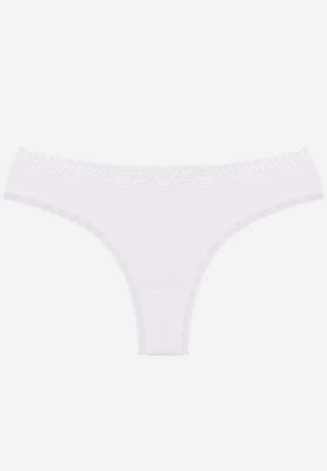 Białe Majtki Stringi z Bawełną z Koronką Aethimilia