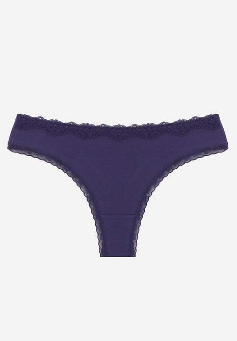 Granatowe Majtki Stringi z Bawełną z Koronką Aethimilia