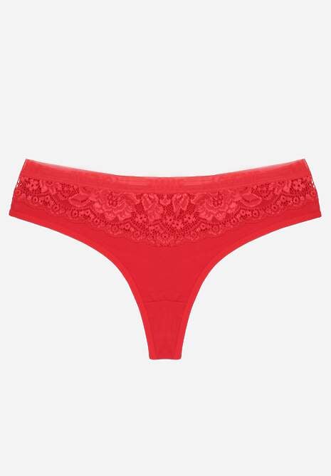 Czerwone Majtki Typu Stringi z Bawełną i Koronką Zeliche