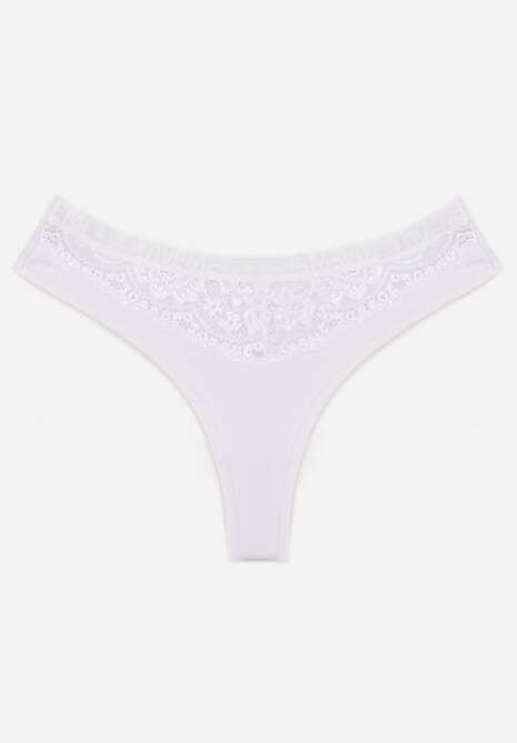 Białe Majtki Typu Stringi z Bawełną i Koronką Zeliche
