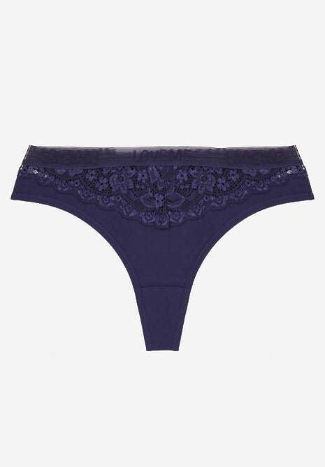 Granatowe Majtki Typu Stringi z Bawełną i Koronką Zeliche