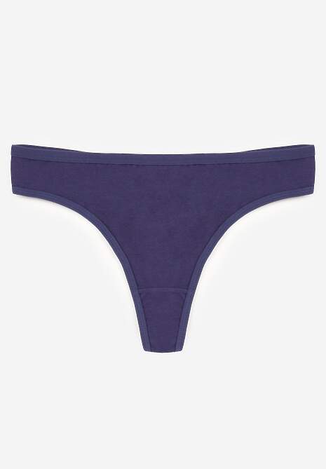 Granatowe Gładkie Majtki Stringi z Bawełną Chrysile