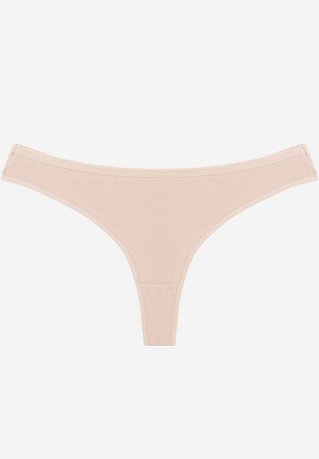 Beżowe Gładkie Majtki Stringi z Bawełną Chrysile