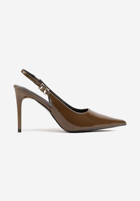 Zielone Sandały Slingback na Szpilce z Lakierowanym Połyskiem i Aplikacją Phisvienne 4