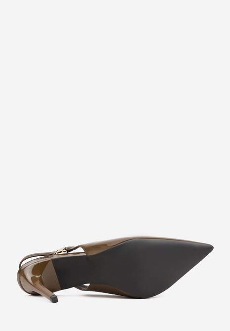 Zielone Sandały Slingback na Szpilce z Lakierowanym Połyskiem i Aplikacją Phisvienne 7