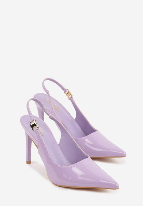 Fioletowe Sandały Slingback na Szpilce z Lakierowanym Połyskiem i Aplikacją Phisvienne 5