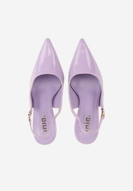 Fioletowe Sandały Slingback na Szpilce z Lakierowanym Połyskiem i Aplikacją Phisvienne 6