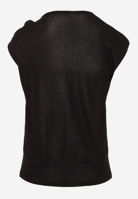 Czarna Wiskozowa Bluzka Bez Rękawów z Dzianiny Zdobiona Metaliczną Aplikacją Alutina 7