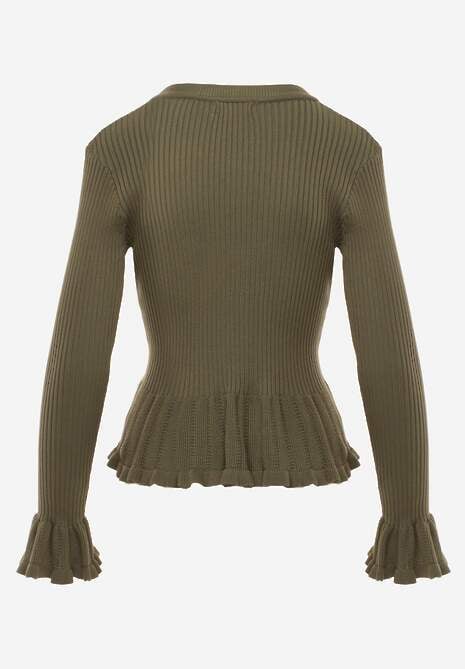 Zielony Wiskozowy Kardigan w Prążki z Falbankami i Guzikami z Cyrkoniami Danareia 7