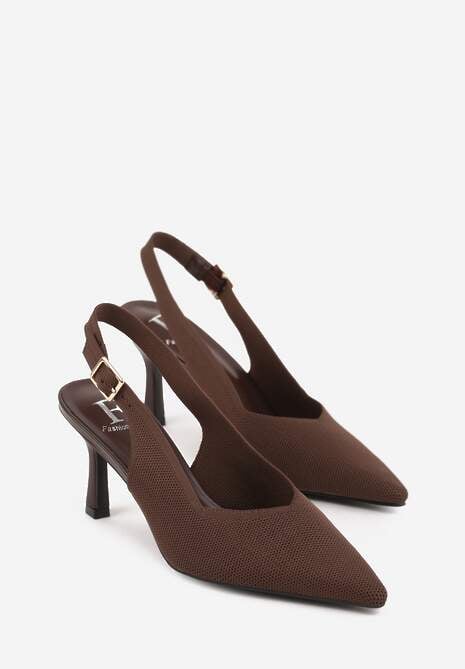 Brązowe Plecione Sandały na Szpilce Savapheme 5