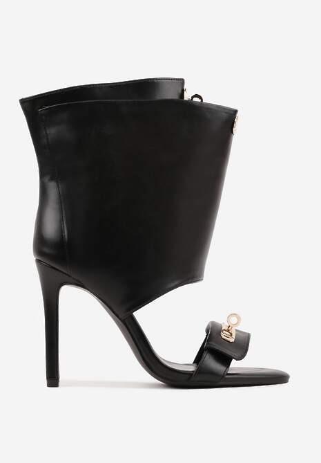 Czarne Sandały Typu Botki z Metalicznymi Klamrami Zaehlyss 4