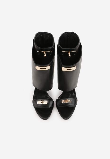 Czarne Sandały Typu Botki z Metalicznymi Klamrami Zaehlyss 6
