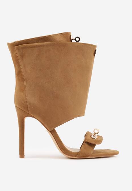 Ciemnobeżowe Sandały Typu Botki z Metalicznymi Klamrami Zaehlyss 4