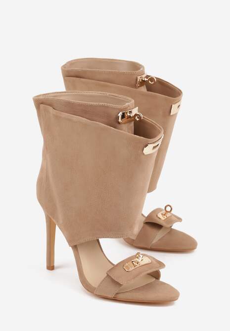 Brązowe Sandały Typu Botki z Metalicznymi Klamrami Zaehlyss 5