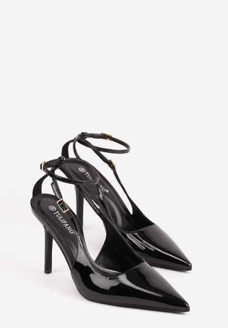 Czarne Sandały Lakierowane na Szpilce z Ozdobnymi Paskami  Murilea 5