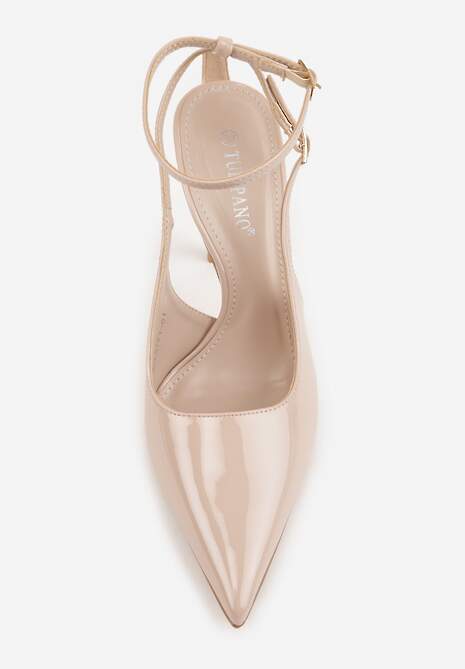 Beżowe Sandały Lakierowane na Szpilce z Ozdobnymi Paskami  Murilea 6