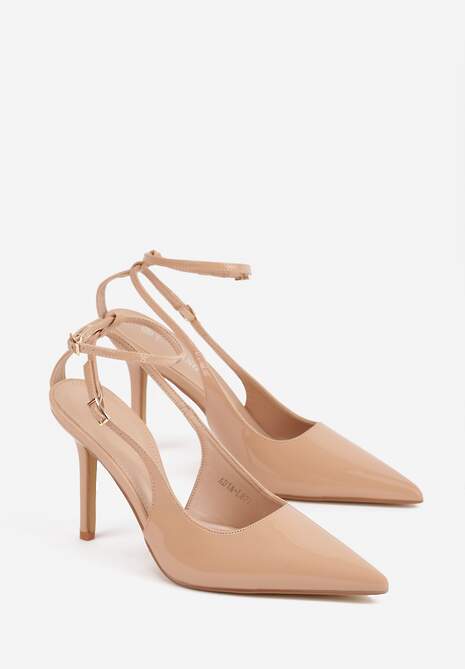 Ciemnobeżowe Sandały Lakierowane na Szpilce z Ozdobnymi Paskami  Murilea 5