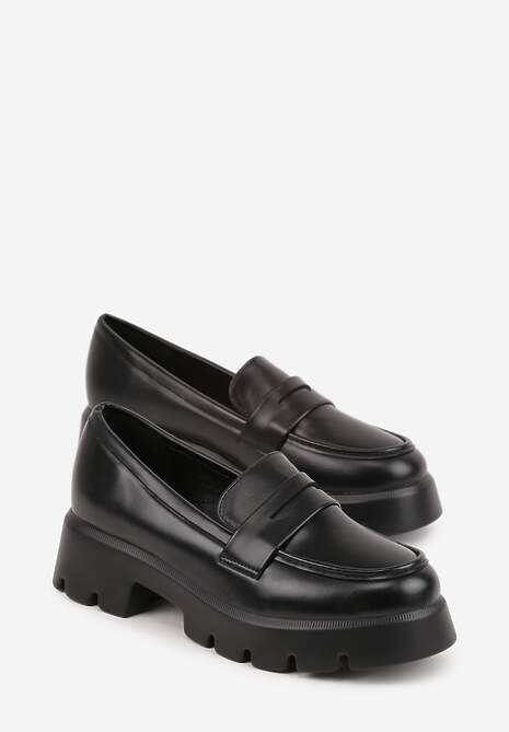 Czarne Mokasyny na Platformie z Tłoczeniem Guinelle 5