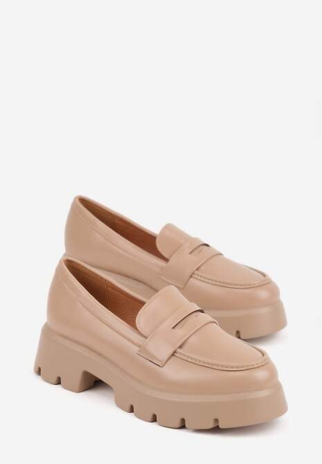 Ciemnobeżowe Mokasyny na Platformie z Tłoczeniem Guinelle 5