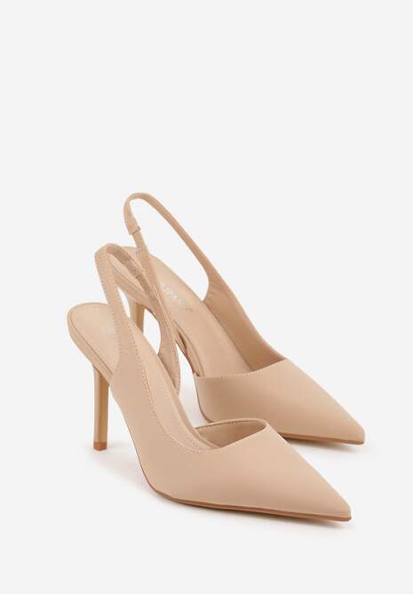 Beżowe Casualowe Sandały na Szpilce Typu Slingback Lamigonia 5
