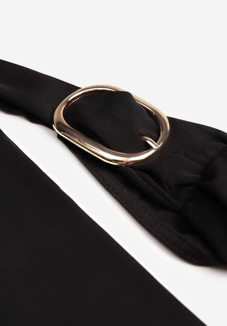 Czarny Koktajlowy Kombinezon Asymetryczny o Kroju na Jedno Ramię z Klamrą Hurinex 6