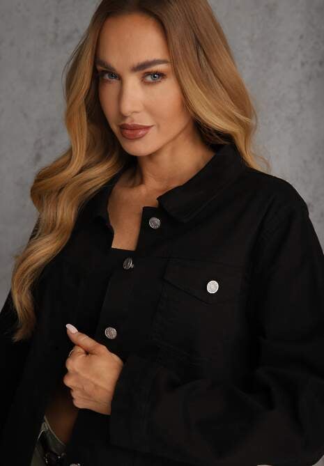 Czarna Jeansowa Kurtka z Bawełny Perilopei 5