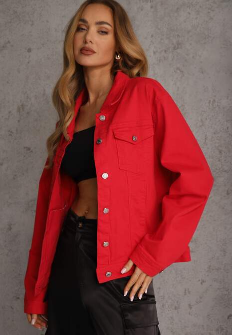 Czerwona Jeansowa Kurtka z Bawełny Perilopei 4