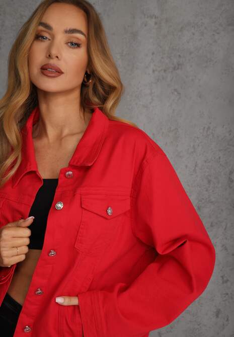 Czerwona Jeansowa Kurtka z Bawełny Perilopei 5