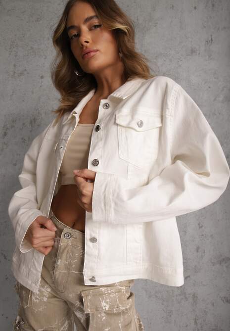 Biała Jeansowa Kurtka z Bawełny Perilopei