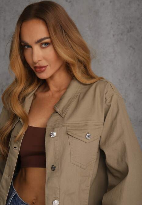 Ciemnobeżowa Jeansowa Kurtka z Bawełny Perilopei 5