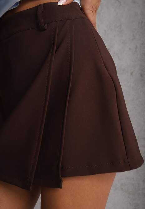 Brązowe Asymetryczne Spódnico-Szorty High Waist Tinetha 5