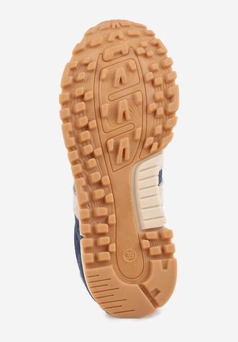 Granatowo-Beżowe Sneakersy ze Skóry Naturalnej z Paskami Kiarre 7