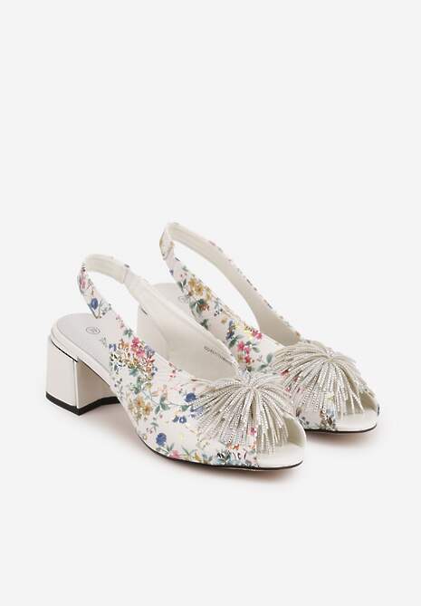 Białe Sandały na Słupku z Wkładką ze Skóry Naturalnej z Pomponem Rerissiana 5