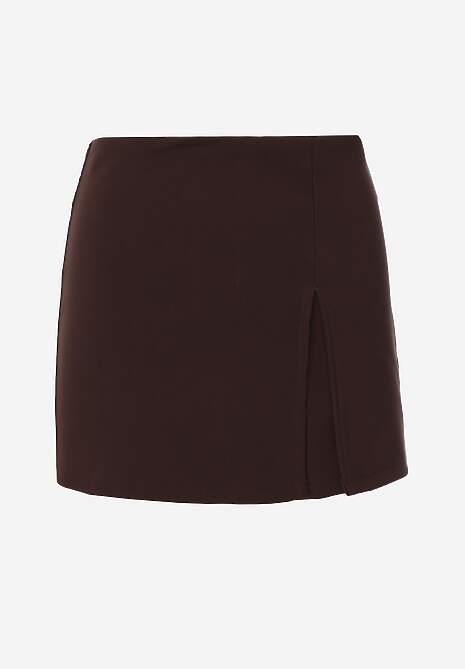 Brązowe Spódnico-Spodenki High Waist z Ozdobnym Rozcięciem Sinessei 6