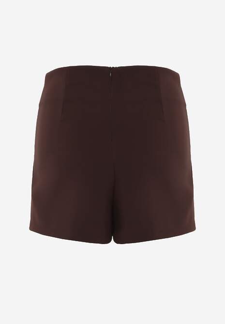 Brązowe Spódnico-Spodenki High Waist z Ozdobnym Rozcięciem Sinessei 7