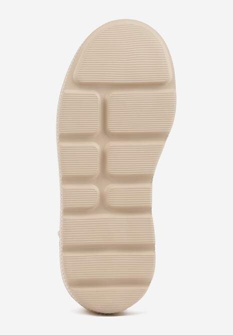 Beżowe Perforowane Sneakersy ze Skóry Naturalnej na Platformie i Koturnie Risyla 7