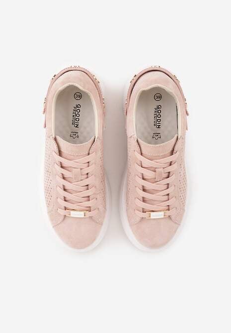 Różowe Perforowane Sneakersy ze Skóry Naturalnej na Platformie i Koturnie Risyla 6