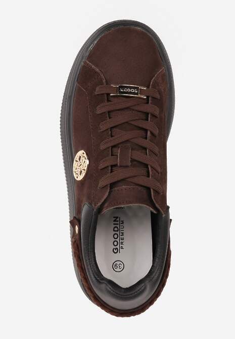 Brązowe Skórzane Sneakersy na Platformie z Aplikacją i Plecionym Paskiem Kaphophai 6