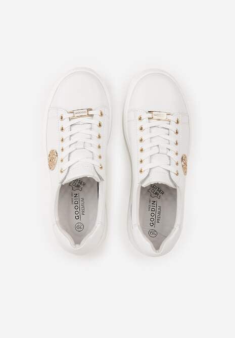 Białe Skórzane Sneakersy na Koturnie Ozdobione Metalicznymi Aplikacjami Acaledice 6