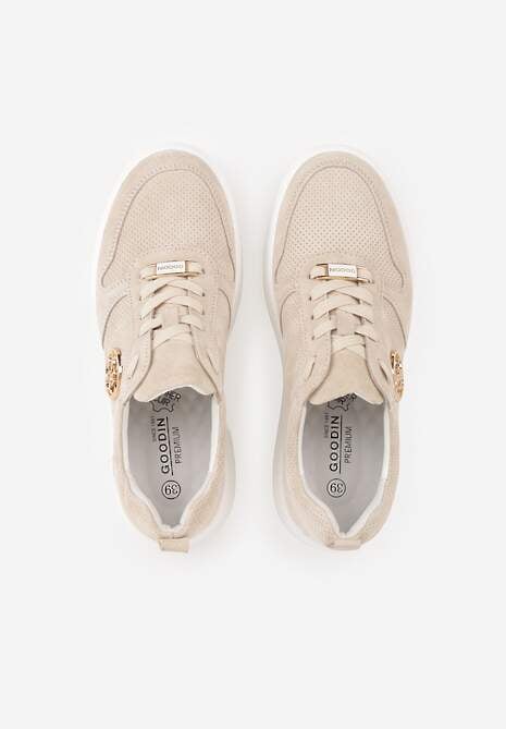 Beżowe Skórzane Sneakersy na Platformie z Metaliczną Aplikacją Idapheosis 6