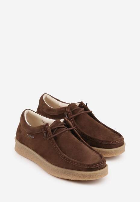 Brązowe Półbuty z Zamszu Naturalnego ze Skórzaną Wkładką i Przeszyciami Oaraneva 5