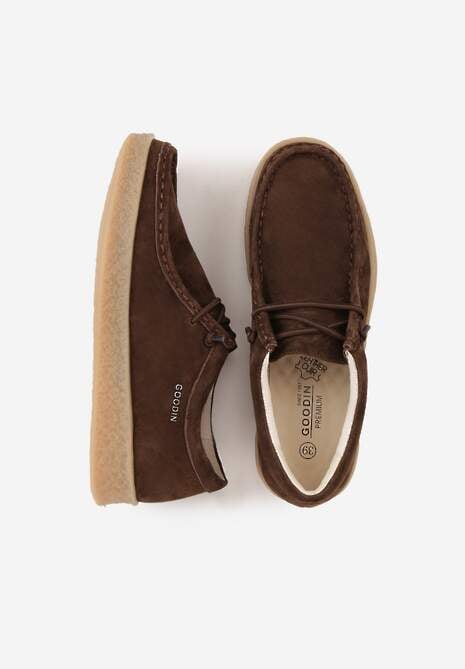 Brązowe Półbuty z Zamszu Naturalnego ze Skórzaną Wkładką i Przeszyciami Oaraneva 6