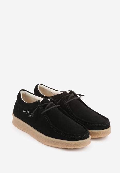 Czarne Półbuty z Zamszu Naturalnego ze Skórzaną Wkładką i Przeszyciami Oaraneva 5