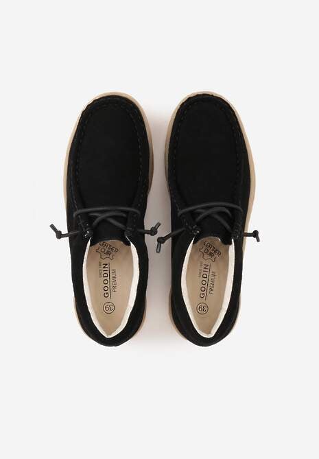 Czarne Półbuty z Zamszu Naturalnego ze Skórzaną Wkładką i Przeszyciami Oaraneva 6