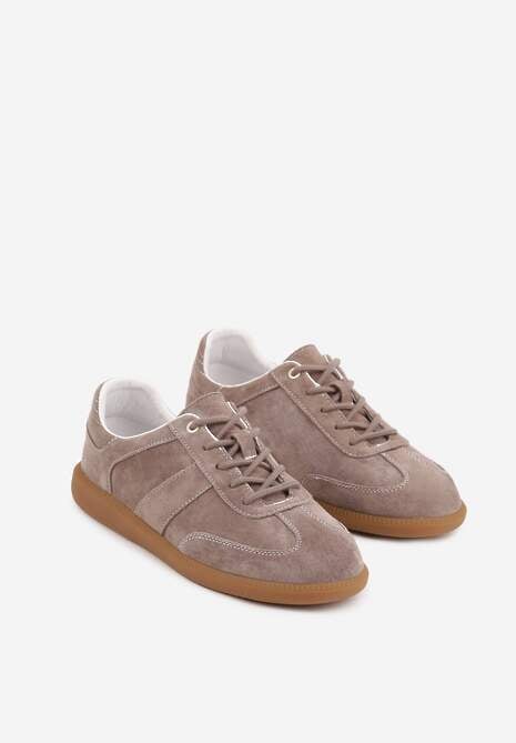 Ciemnobeżowe Zamszowe Sneakersy z Wkładką ze Skóry Naturalnej w Stylu Tenisówek Adredine 5