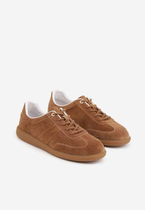 Brązowe Zamszowe Sneakersy z Wkładką ze Skóry Naturalnej w Stylu Tenisówek Adredine 5