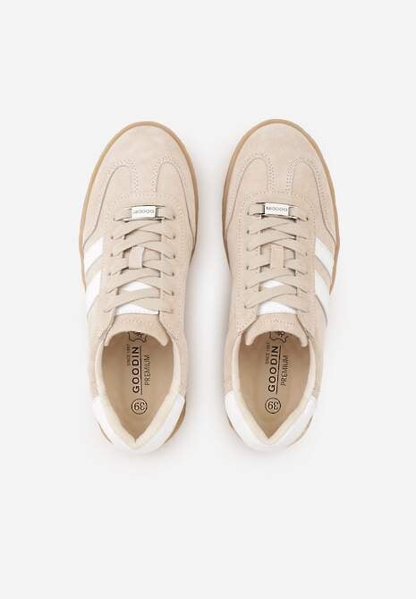 Beżowe Skórzane Sneakersy Typu Tenisówki Ozdobione Paskami Brethanthei 6