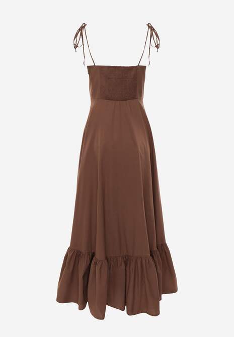 Brązowa Rozkloszowana Sukienka z Bawełny z Wiązanymi Ramiączkami Milistia 7