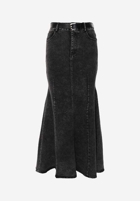 Czarna Spódnica Syrenka z Bawełny Jeansowa High Waist z Paskiem Appala 6