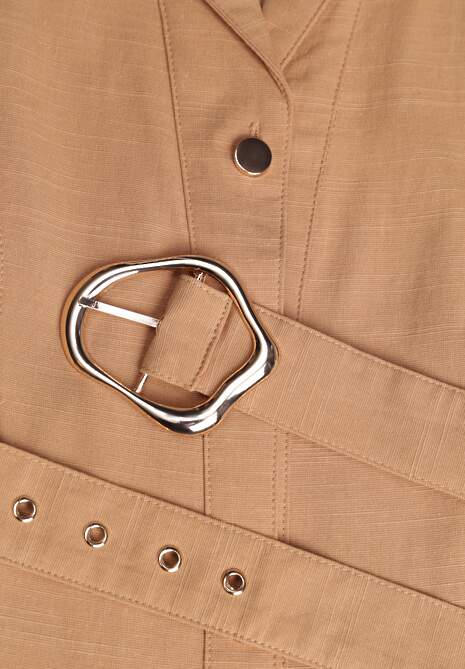 Beżowa Bawełniano-Wiskozowa Sukienka Koszulowa Bez Rękawów z Paskiem Athithoe 6